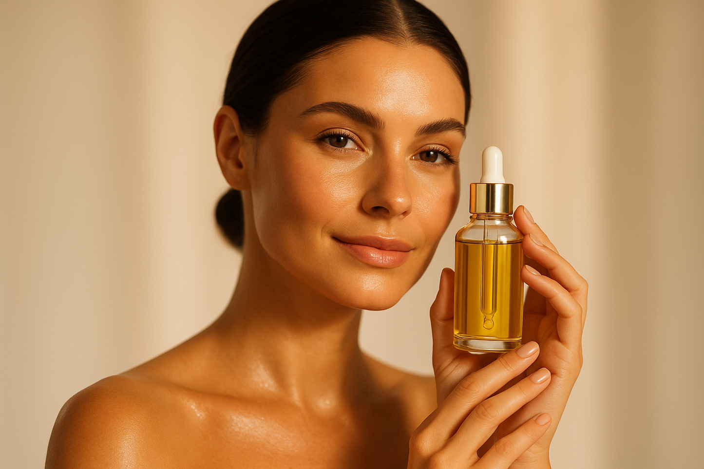 beautiful lady with my face oil bottle